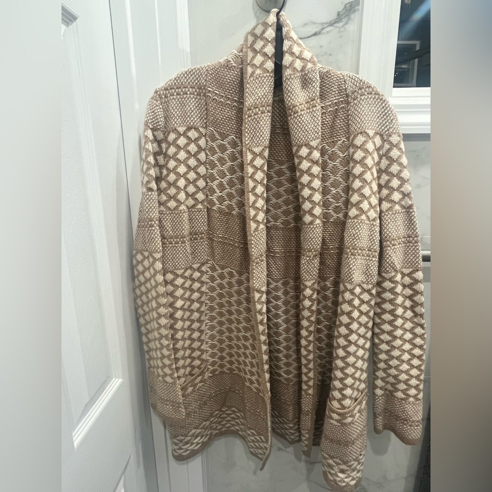 BCBGMaxAzria Shadia Wool Open Front Knit Geometric Print Cardigan Size Small